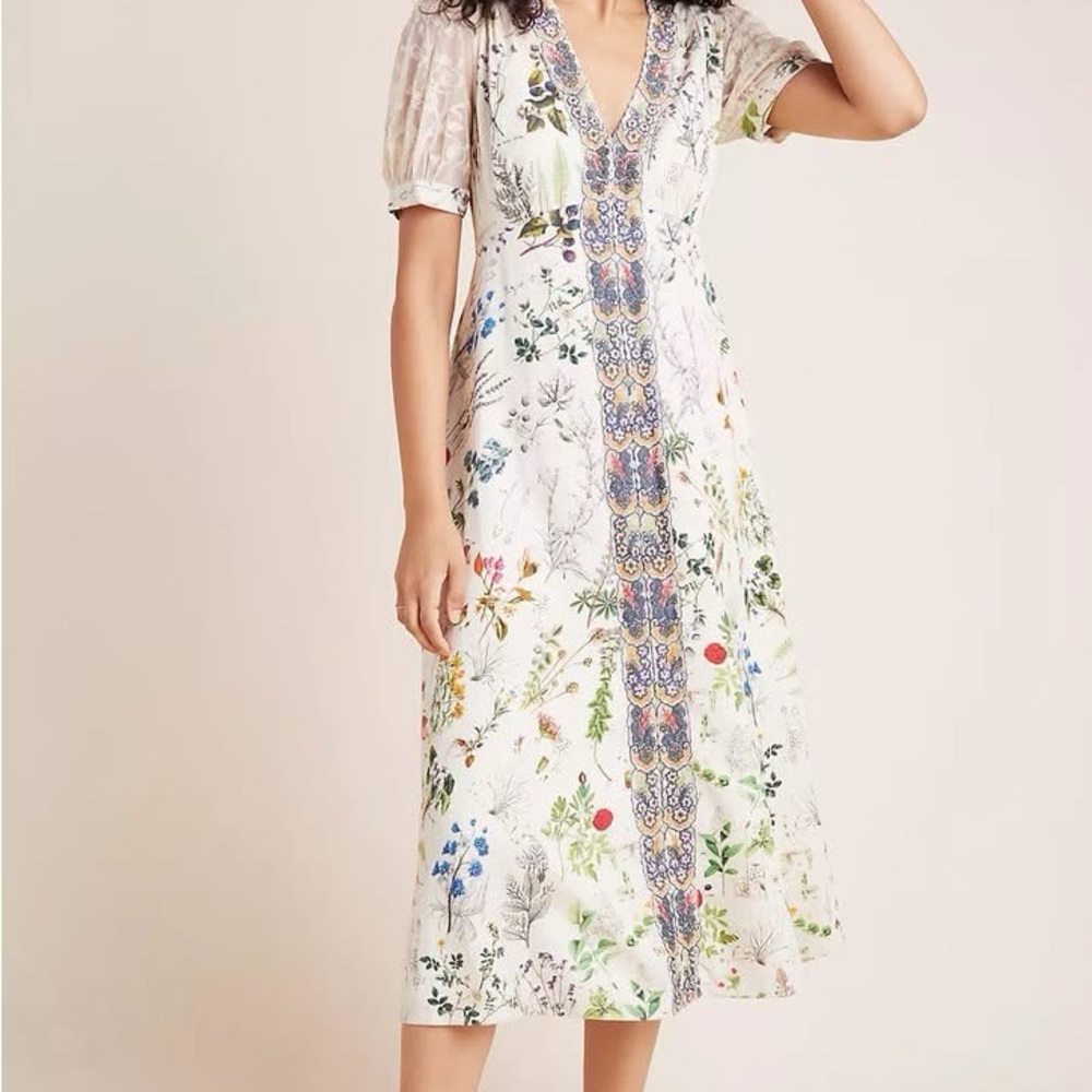 From Anthropologie Floral V-Neck Midi Dress (Bloggers Fav) NWOT Geisha Designs